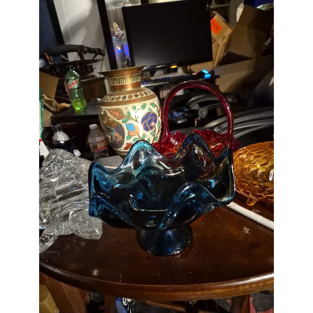 Vintage Viking Glass Epic 6 petals Pedestal Compote In the Blue...